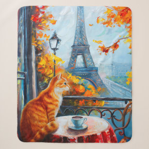Cobertor Sherpa Autumn Parisiense Ginger Cat em um café