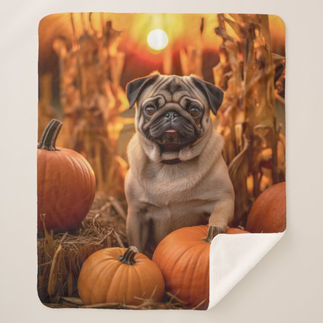 Cobertor Sherpa Autumn Pug (Frente)