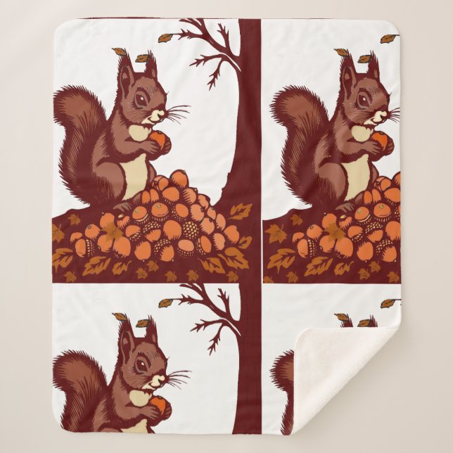 Cobertor Sherpa 🐿️ Autumn Squirrel Sherpa Blanket - Fall Forest  (Frente)