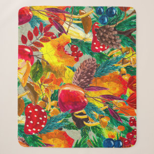 Cobertor Sherpa Autumn Watercolor Deixa Cogumelos Padrão