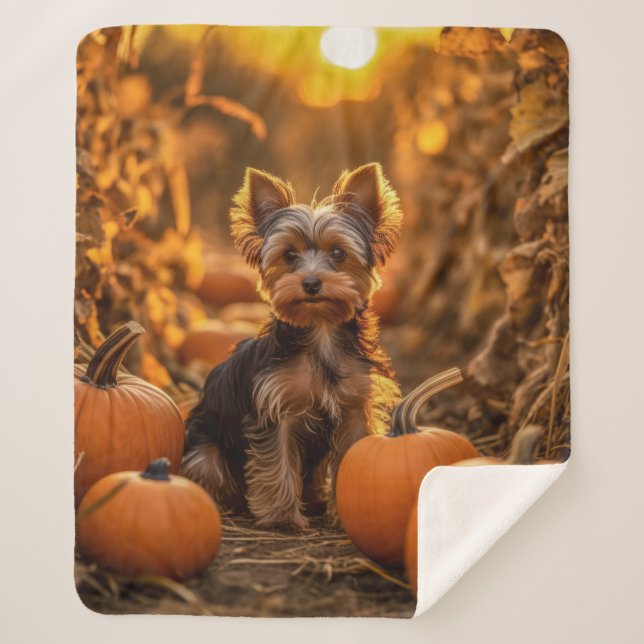 Cobertor Sherpa Autumn Yorkie Pup (Frente)
