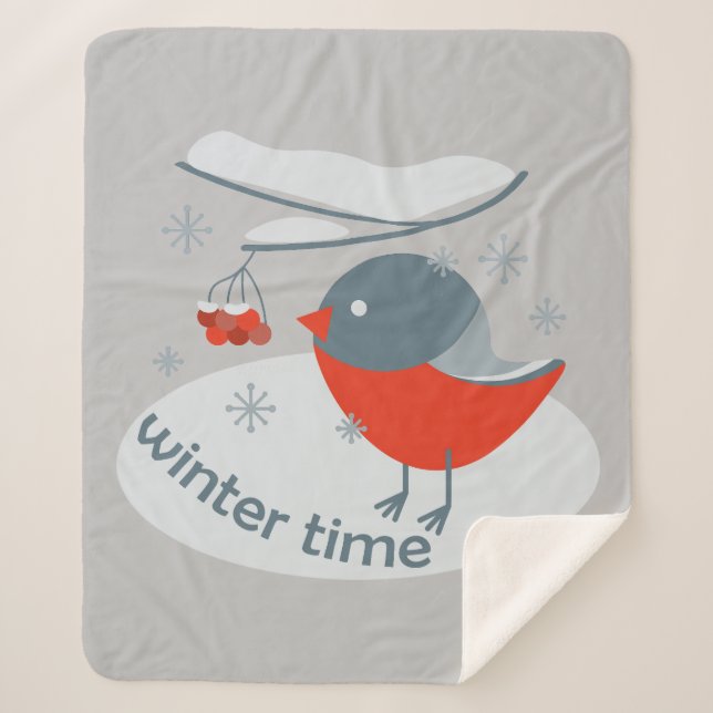 Cobertor Sherpa Ave-de-toucinho e bagas-de-corda-vermelha (Frente)