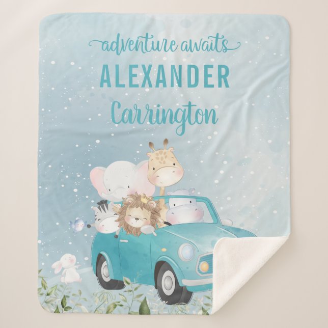 Cobertor Sherpa Aventura em Branco - Animais Safari (Frente)