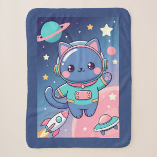 Cobertor Sherpa Aventura Espacial do Astronauta de Gato Kawaii