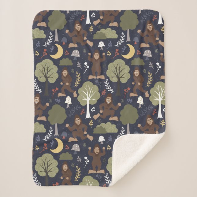 Cobertor Sherpa Aventura Florestal Meia-Noite de Bigfoot (Frente)