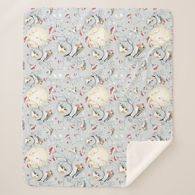 Cobertor Sherpa Aves de inverno bonitas (Frente)