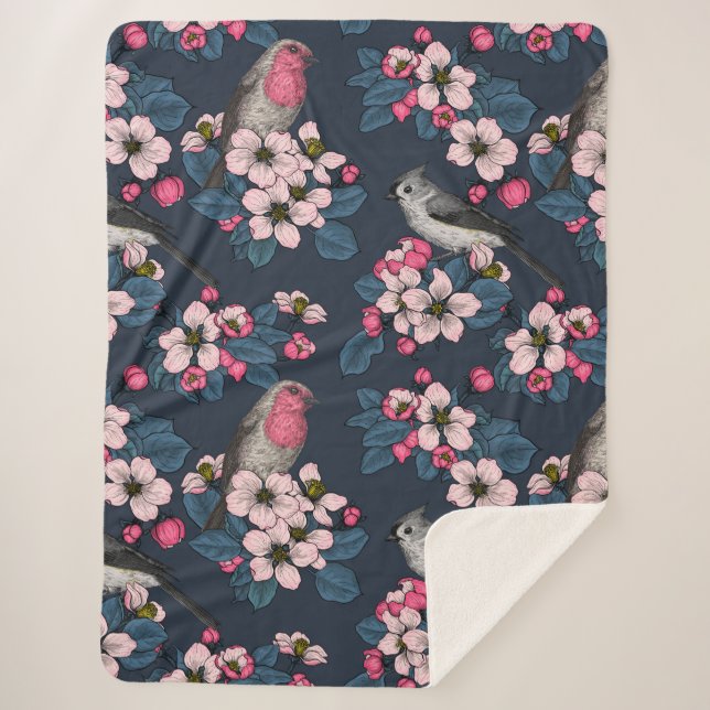 Cobertor Sherpa Aves e Blossomas (Frente)