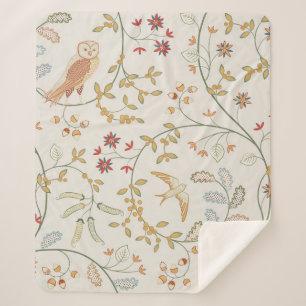 Cobertor Sherpa Aves em folhagem com flores, palha sem costura