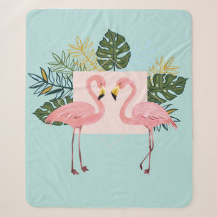 Cobertor Sherpa Aves Flamingo Com Folhas Folhas Flamingo Palm