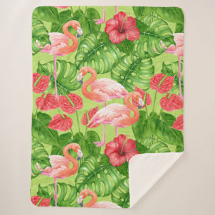 Cobertor Sherpa Aves Flamingo e plantas tropicais