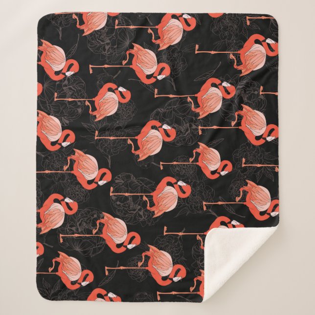 Cobertor Sherpa Aves Flamingos: Design de têxteis de vindima (Frente)