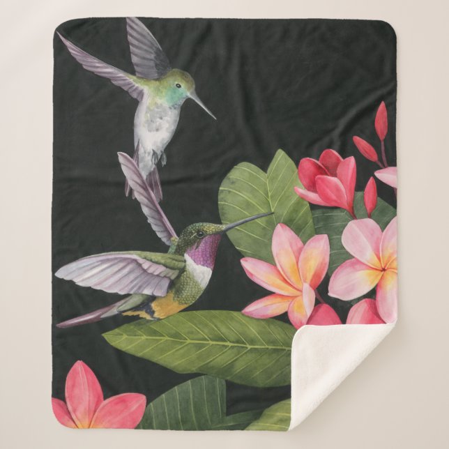 Cobertor Sherpa Aves Hummingaves Na Plumeria (Frente)