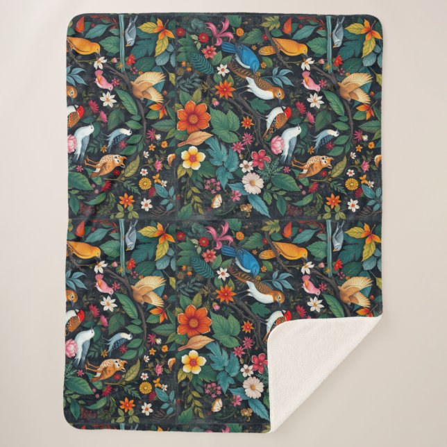 Cobertor Sherpa Aves na Natureza (Frente)
