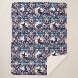 Cobertor Sherpa Aviário Vitoriano: Um Jardim Azulejo Roxo