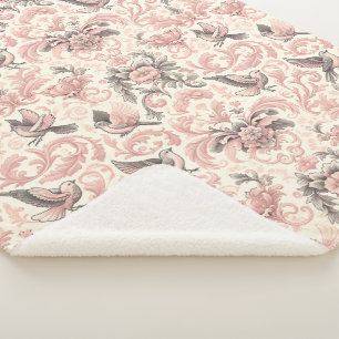 Cobertor Sherpa Aviário Vitoriano: Um Jardim de Pastel Rosa