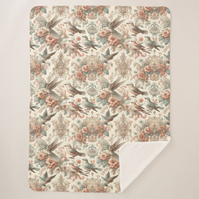 Cobertor Sherpa Aviário Vitoriano: Um Jardim Pastel (Frente)