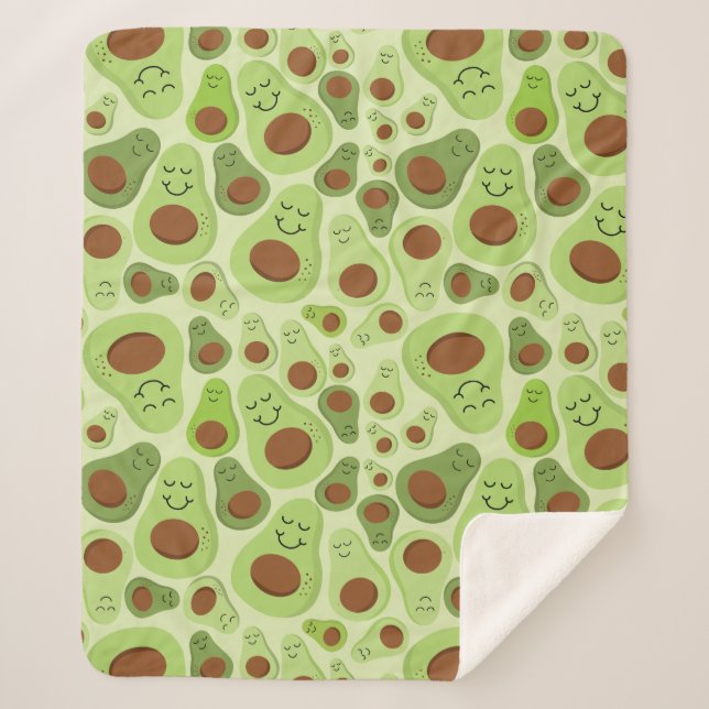 Cobertor Sherpa Avocado Happy Little Avos Hass Avocados Patterno (Frente)