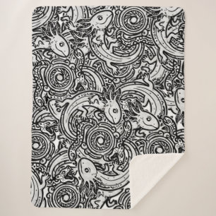 Cobertor Sherpa Axolote Azteca Xolotl Padrão Tribal Preto & Branco