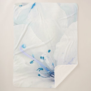 Cobertor Sherpa ** Azalea Art Painting Flowers White Teal