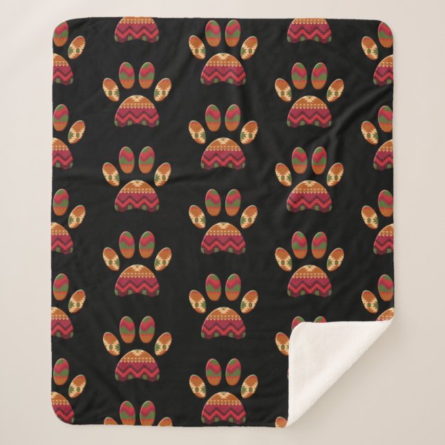 Cobertor Sherpa Aztec Patterno Cachorro Paw (Frente)