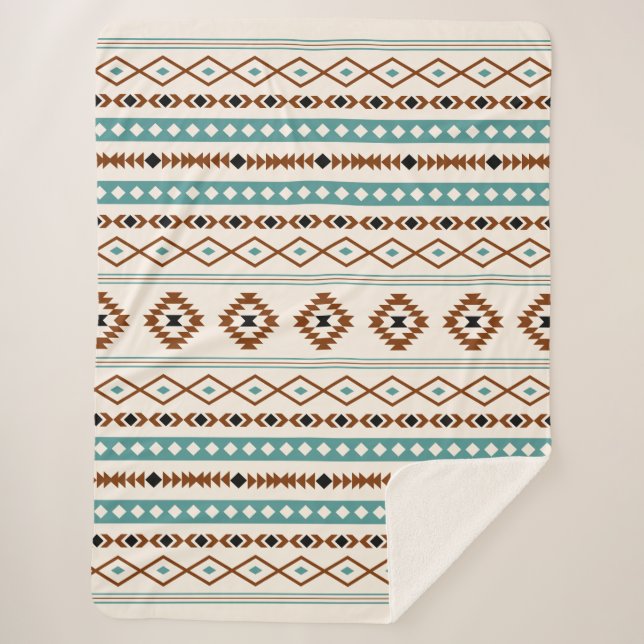 Cobertor Sherpa Aztec Teal Terracotta Black Cream Padrão Misto (Frente)