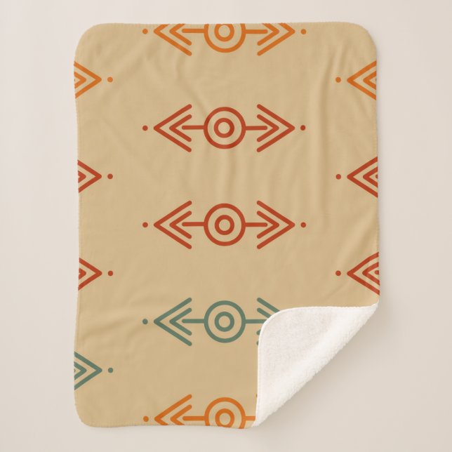 Cobertor Sherpa Aztec Tribal Azul Geométrico E Southwester Laranja (Frente)