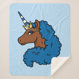 Cobertor Sherpa Azul Afro Unicorn