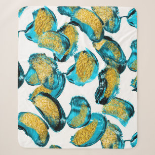 Cobertor Sherpa Azul aquarela, turquesa, arte dourada.