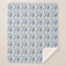 Azul Branco Floral Toile Chinoiserie Aquarela
