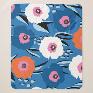 Cobertor Sherpa Azul Branco Vermelho: Escandinavo Floral.