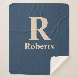 Cobertor Sherpa Azul Clássico E Vanilla Inicial/Primeiro/Nome Da F