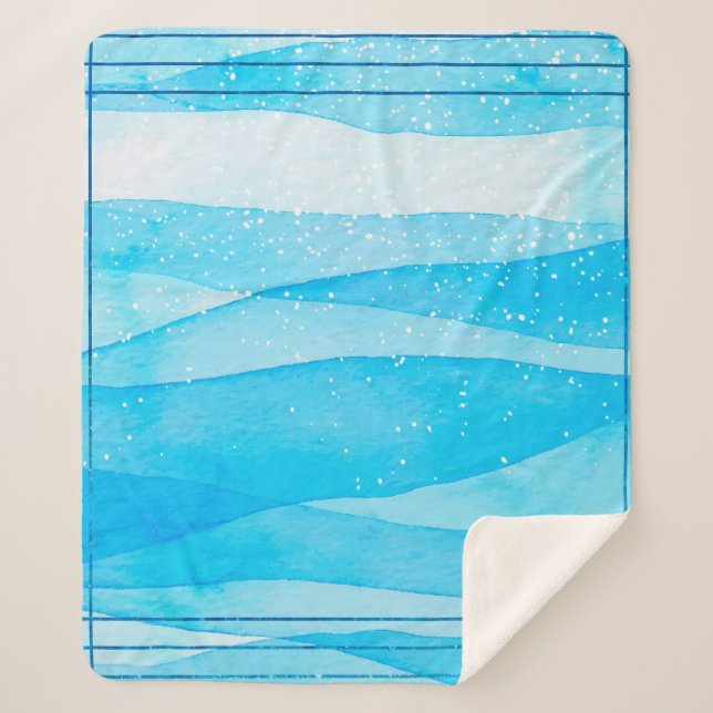 Cobertor Sherpa Azul de fundo da Aquarela (Frente)