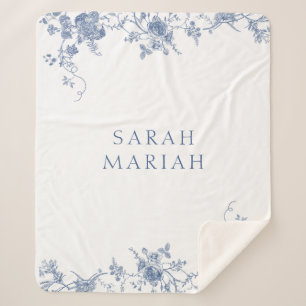 Cobertor Sherpa Azul Empoeirado & Toalete Floral Branco Nome Perso