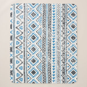 Cobertor Sherpa Azul étnico, fundo sem costura branco.
