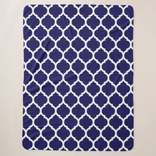 Cobertor Sherpa Azul Marinho Padrão Quatrefoil Marroquino