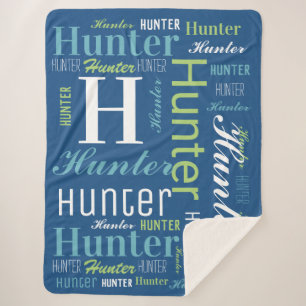 Cobertor Sherpa Azul - Nome Verde e Arte em Nuvem Monograma