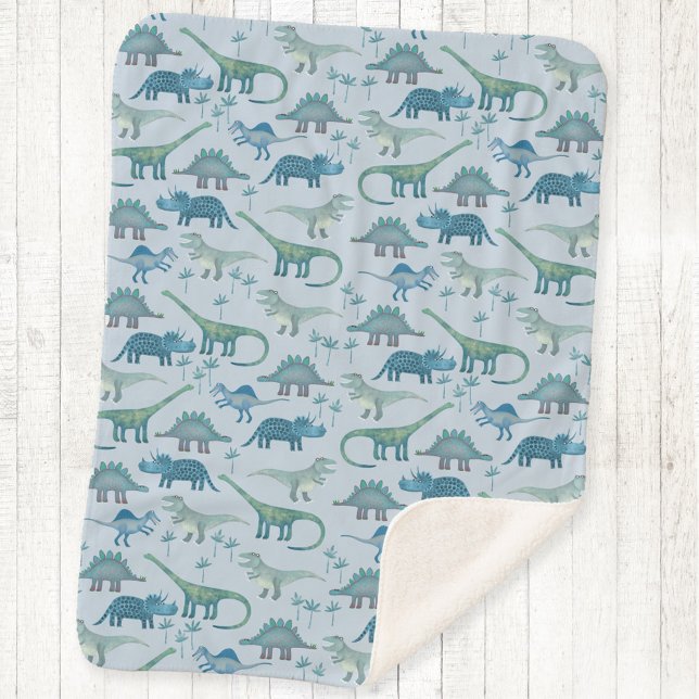 Cobertor Sherpa Azul Padrão do Dinossauro (Dinosaur pattern fun blue sherpa fleece blanket)