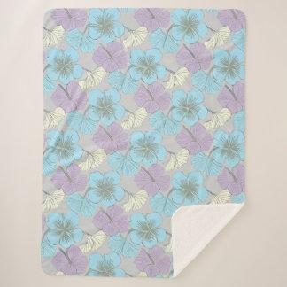 Cobertor Sherpa "Azul Pastel e Floral de Trevo Roxo”