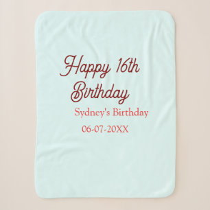 Cobertor Sherpa Azul pastel vermelho feliz aniversário de 16 anos