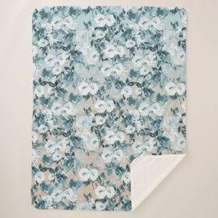 Cobertor Sherpa Azul Pêssego Branco Floral