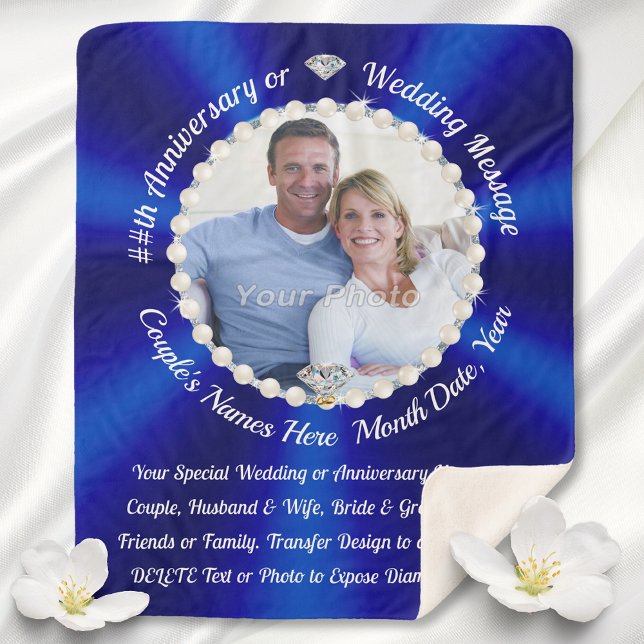 Cobertor Sherpa Azul Sapphire, Presentes de Foto do Aniversário, C (Anniversary Blanket or Personalized Wedding Blanket. Sherpa Blanket with Photo. Wedding Photo Gifts.)