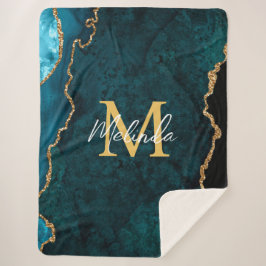 Cobertor Sherpa Azul Teal e Agato Marble Dourado
