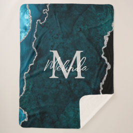 Cobertor Sherpa Azul Teal e Agato Marmoso Prateado