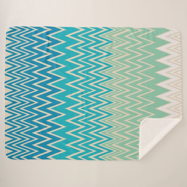 Cobertor Sherpa Azul Teal, Turquesa e Zigzags Verdes (Frente (Horizontal))