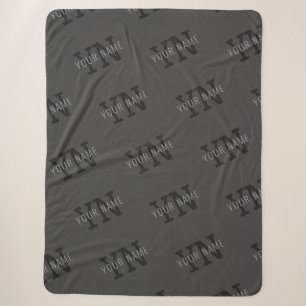 Cobertor Sherpa Azulejo Cinza Escuro Monogramado Moderno Nome/outr