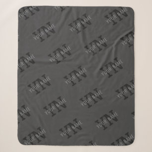Cobertor Sherpa Azulejo Cinza Escuro Monogramado Moderno Nome/outr