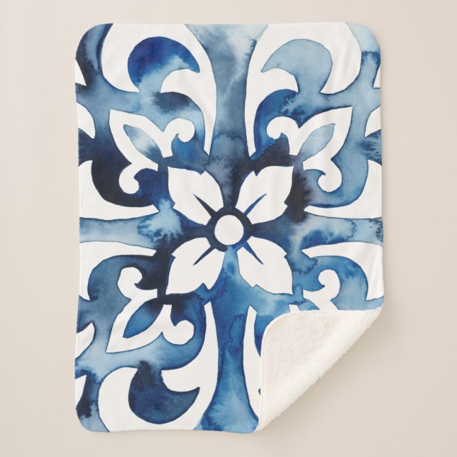 Cobertor Sherpa Azulejo de cobalto II (Frente)