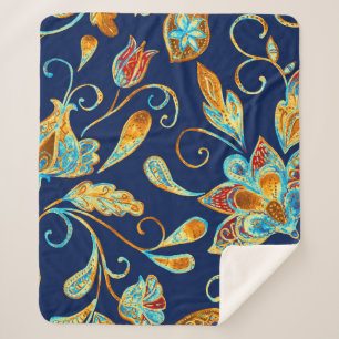 Cobertor Sherpa Azulejo de padrão floral de cor aquosa de Paisley: