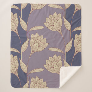 Cobertor Sherpa azulejo de papel de parede de crocus retro floral