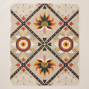 Cobertor Sherpa Azulejo majolica italiano. Bordados com flores e